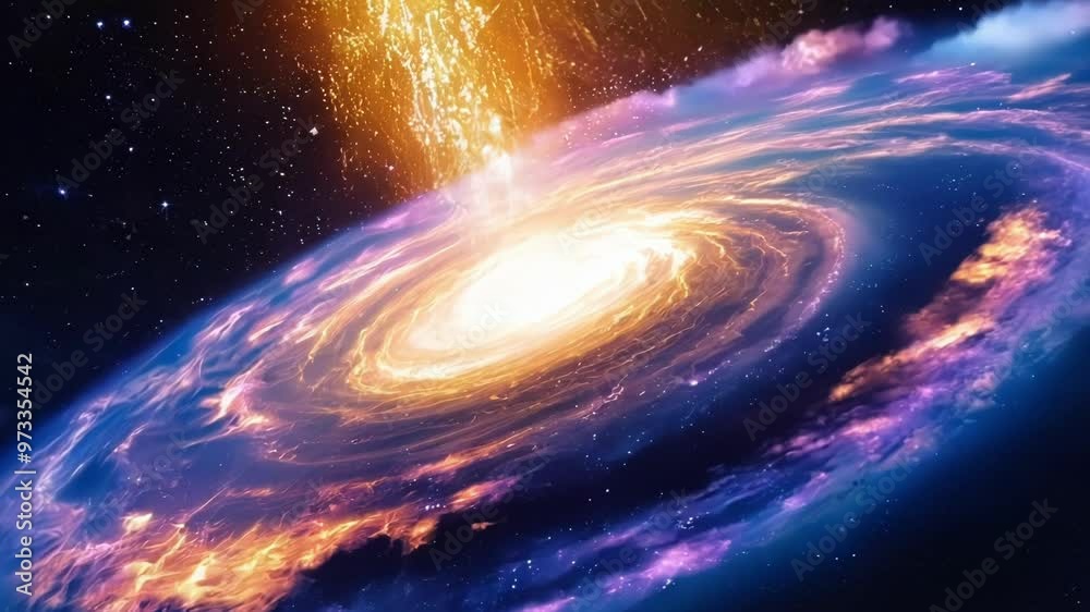 Poster Mesmerizing spiral galaxy is spinning gracefully in the vast expanse of deep space, surrounded by countless twinkling stars