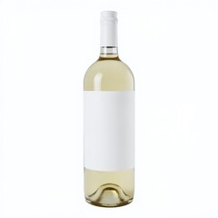 A large bottle of white wine with a blank label on a light background showcasing its clear content and elegant shape