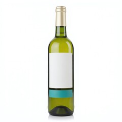 A minimalist green wine bottle with a blank label placed against a light background, showcasing its elegant shape and design