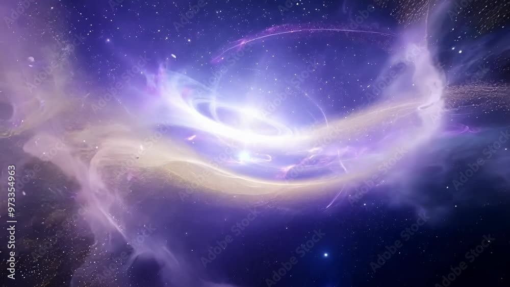 Poster Travel through space and time with this mesmerizing wormhole image. A bright light shines at the end of the tunnel, illuminating the infinite cosmos