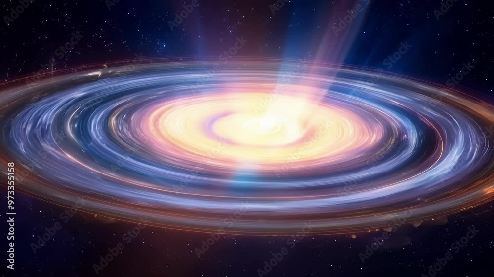 Poster Supermassive black hole distorts spacetime in space, creating a mesmerizing accretion disk surrounded by stars and nebulae