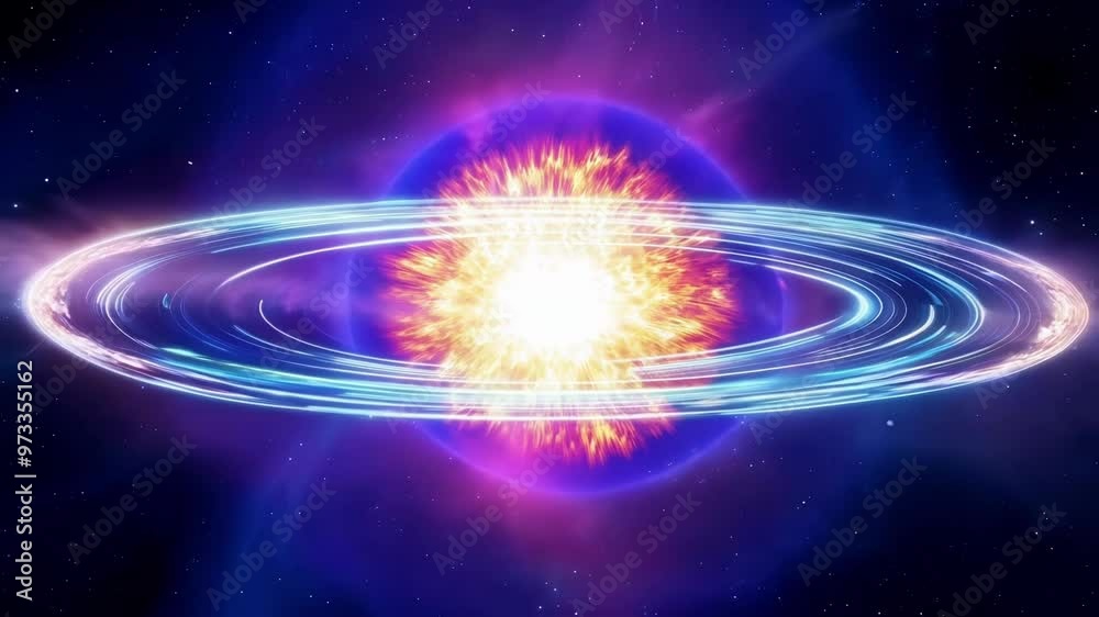 Poster Giant star is exploding in outer space, surrounded by cosmic dust and surrounded by a bright light. The perfect image for space exploration and astronomical events