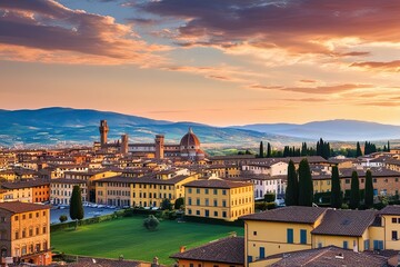 Naklejka premium Stunning Tuscany Summer Landscape with Charming Urban Views and Captivating Skylines