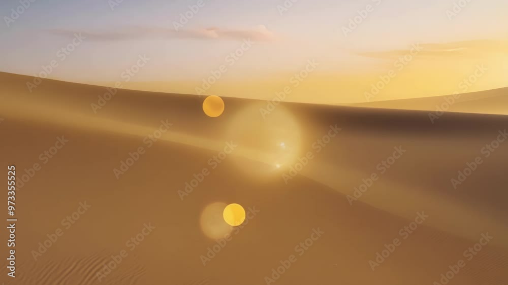 Poster the sun shines on a sandy dune, casting a shadow in the desert landscape. the golden sand ripples, c
