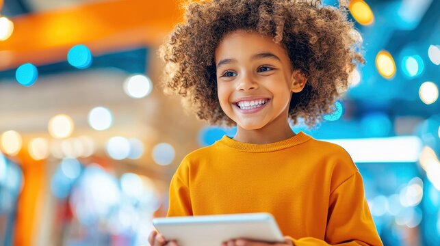 Guiding Students to Shop Smart on Black Friday - Teacher Demonstrating Deals with Tablet and Copy Space for Text