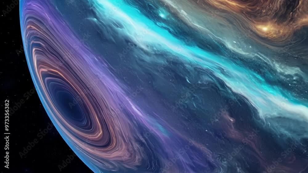 Aufkleber Abstract image featuring a vibrant planet with a swirling vortex of colorful clouds, evoking the vastness and mystery of the cosmos