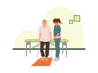 Physical therapy, walking exercise, physiotherapist.