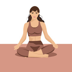 Vector illustration of a woman in the lotus position doing yoga. FesLess style. Physical practice flat concept 4