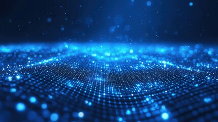 Abstract blue grid design background with lighting, symbolizing high technology and future connectivity.