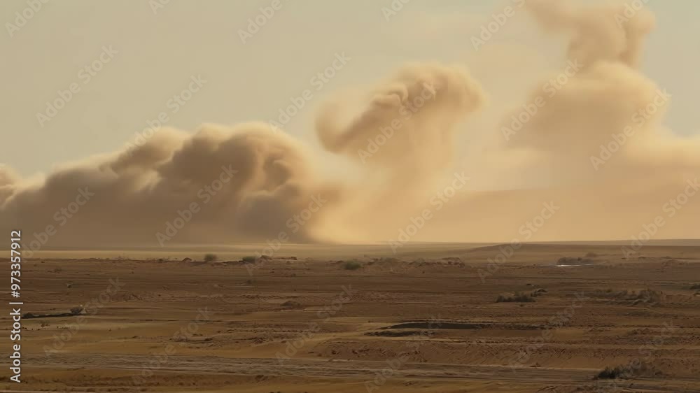 Poster powerful winds are lifting clouds of dust into the air, creating a dramatic scene in the vast expans