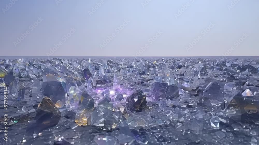 Poster mysterious landscape covered in shimmering crystals stretches endlessly towards the horizon under a 