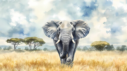 Fototapeta premium A watercolor majestic savannah elephant. Savannah. Illustration