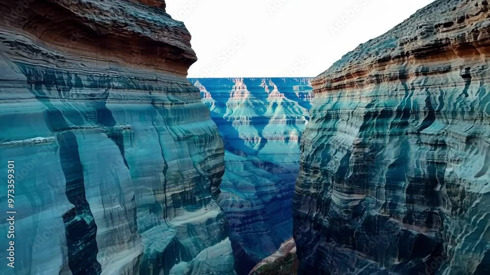 Poster Sunlight illuminating the colorful rock formations of a narrow canyon, creating a sense of vastness and the grandeur of nature