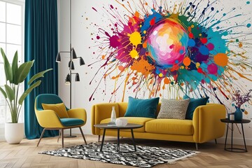 Vibrant Abstract Art with Colorful Splatters for Modern Home Decor