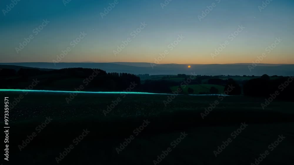 Poster the setting sun bathes a patchwork of farmland in warm light, casting long shadows across the fields