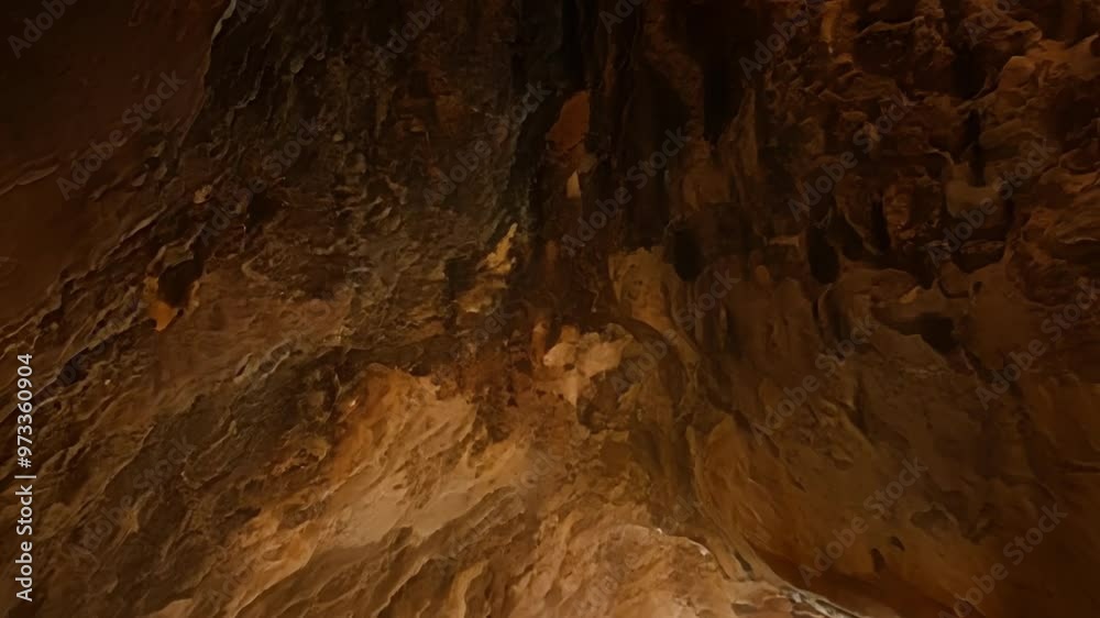 Poster Rough texture of a rocky surface with craters illuminated by a warm light, creating a mysterious and desolate atmosphere reminiscent of mars