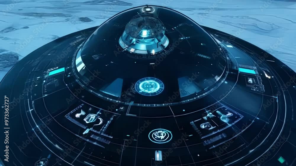 Poster Futuristic spaceship hovers over a planet, showcasing advanced technology and space exploration