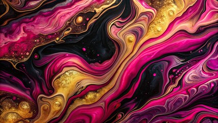 Obraz premium fluid art, artistic expression, creative, vibrant, contemporary, Luxury abstract fluid art painting background with a mix of magenta black and gold colors creating a unique texture