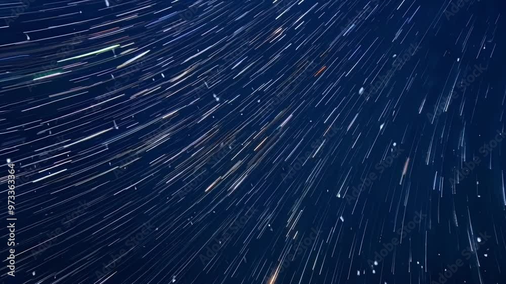 Poster Creating a mesmerizing spectacle, the stars are streaking across the dark sky, leaving trails of light captured in a long exposure photograph