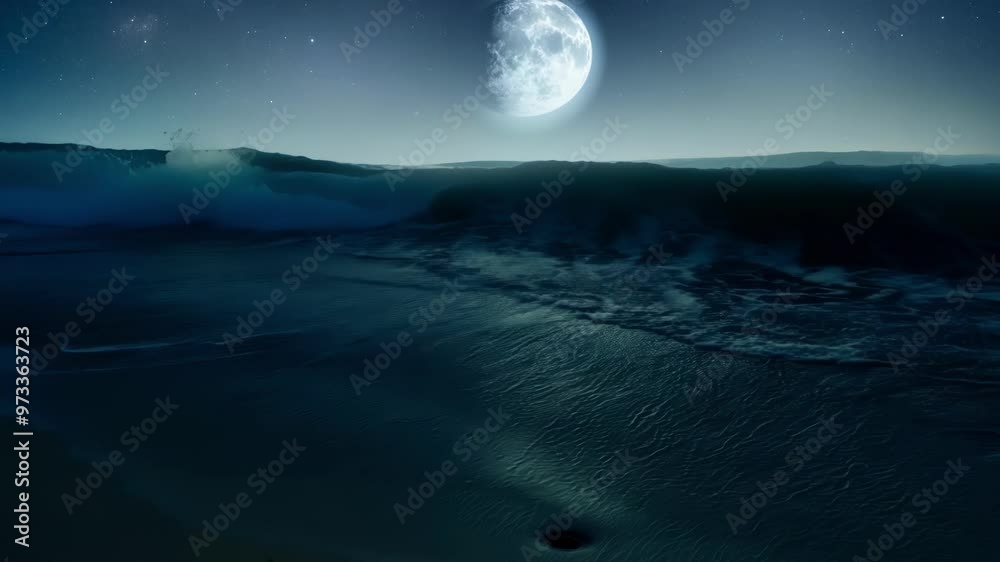 Aufkleber giant moon is illuminating an alien ocean planet with its bright light, creating a beautiful and mys