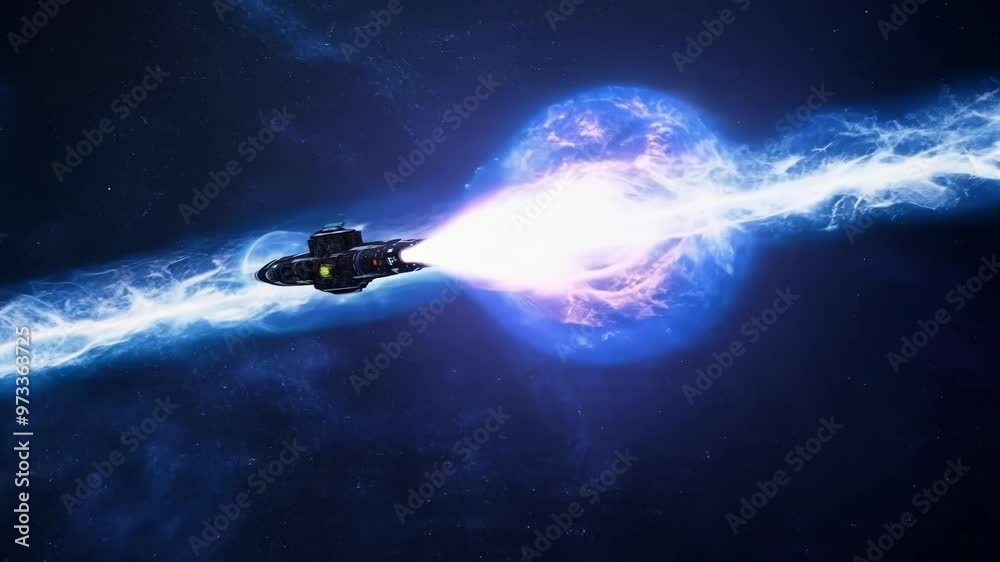 Aufkleber futuristic spaceship is navigating through the vast expanse of outer space, leaving a trail of vibra