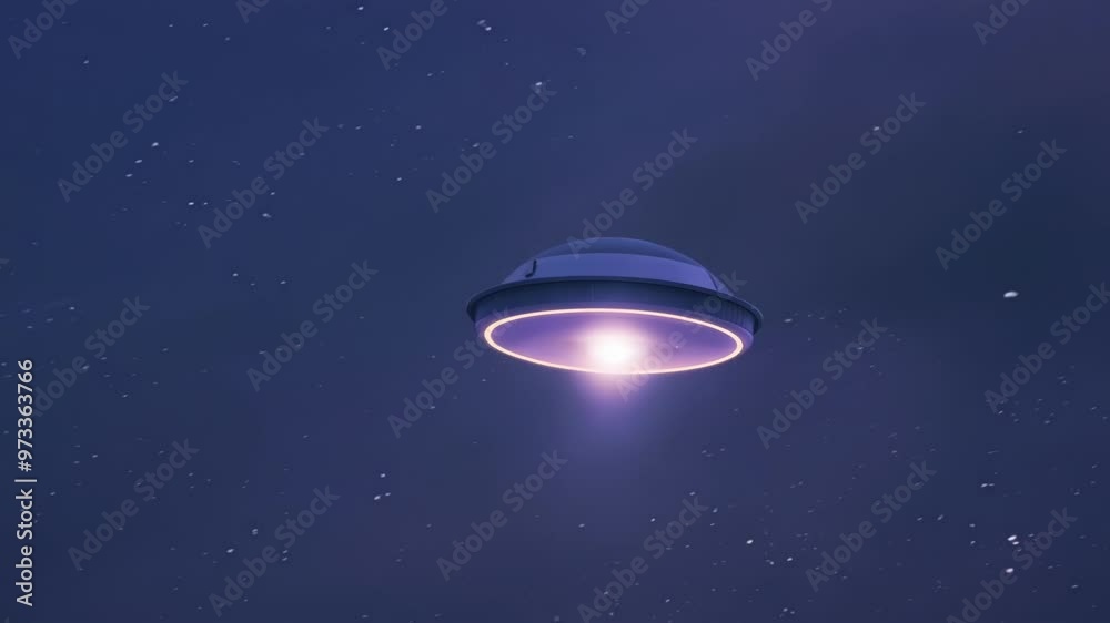 Poster mysterious ufo soars through twinkling stars, casting a brilliant light in the dark, evoking thought