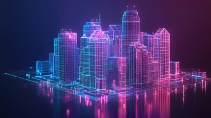 Concept of a Wi-Fi-enabled smart city depicted in low poly wireframe, symbolizing building automation.