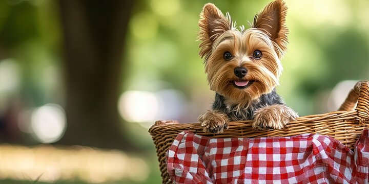 yorkie in picnic basket