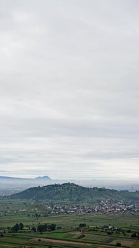 Panoramic view of Cerro Zapotecas at sunrise overcast in Cholula, Puebla