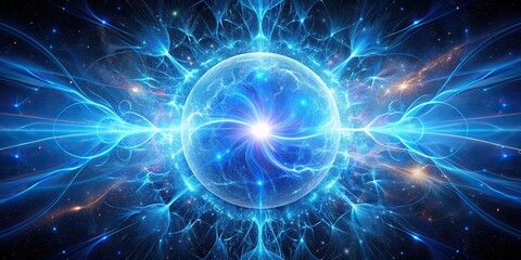 Fototapeta premium A mesmerizing blue glowing multidimensional plasma force field in space, stars, glowing, space exploration, science fiction, glowing, barrier, glowing particles, multidimensional