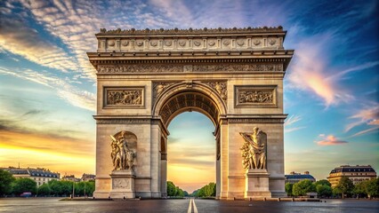 Fototapeta premium Arch of Triumph, grand, Arco di Trionfo, historical site, Stock photo of the Arch of Triumph also known as the Arc de Triomphe or Arco di Trionfo taken from a unique point of view