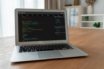 Software development programming on computer screen for modish application and program coding