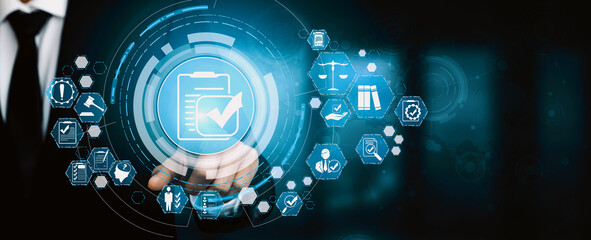 Compliance rule law and regulation graphic interface for business quality policy planning to meet...