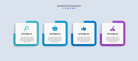 Horizontal progress bar featuring 4 arrow-shaped elements, symbolizing the four stages of business strategy and progression. Clean timeline infographic design template. Vector for presentation