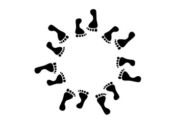 Icono de reunión. Círculo formado por huellas negras haciendo círculo