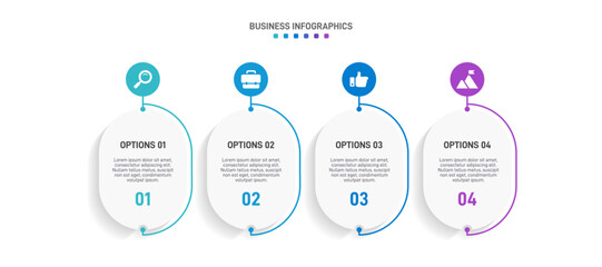 Horizontal progress bar featuring 4 arrow-shaped elements, symbolizing the four stages of business strategy and progression. Clean timeline infographic design template. Vector for presentation