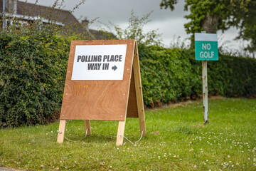 Democracy Election Voting Polling Place Way-In with direction arrow sign outside polling station