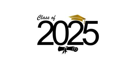 Graduate class template logo with diploma, laurel wreath and graduation cap. Vector on transparent background