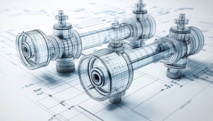 A detailed wireframe rendering of an industrial steel cylinder
