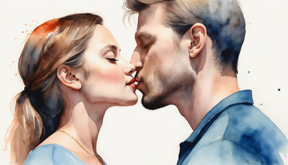 Naklejka premium Couple aquarelle amoureux déclaration mariage baiser embrasser amour.