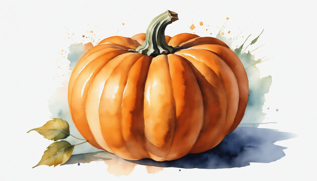 Nourriture citrouille aquarelle Halloween jardin automne l&eacute;gume plantation fermier thanksgiving.