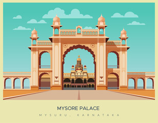 Obraz premium Mysore Palace - Amba Vilas Palace -Mysuru, Karnataka - Stock Illustration