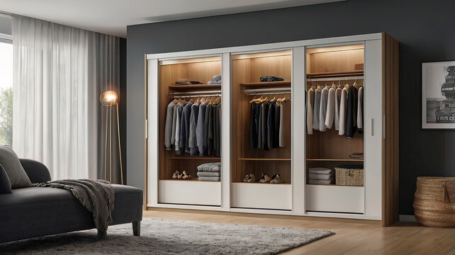 Modern Sliding Wardrobe for Space-Saving Storage isolated on a white background	