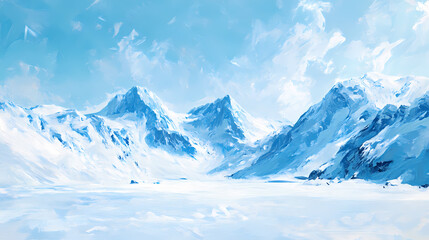 Obraz premium Glacier peaks, oil painting effect, icy blue hues, midday light, wide perspective. Tundra. Illustration