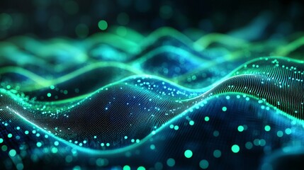 Neon green, blue chart waves with diagram