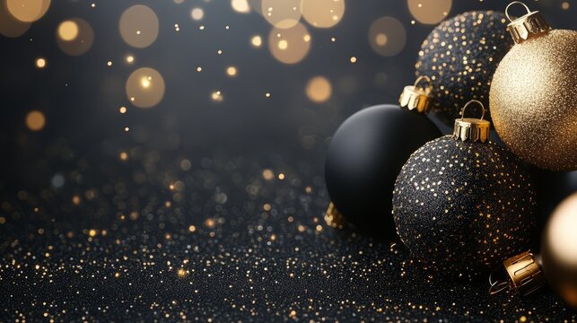 happy new year 2025 gold and black collors place for text christmas balls