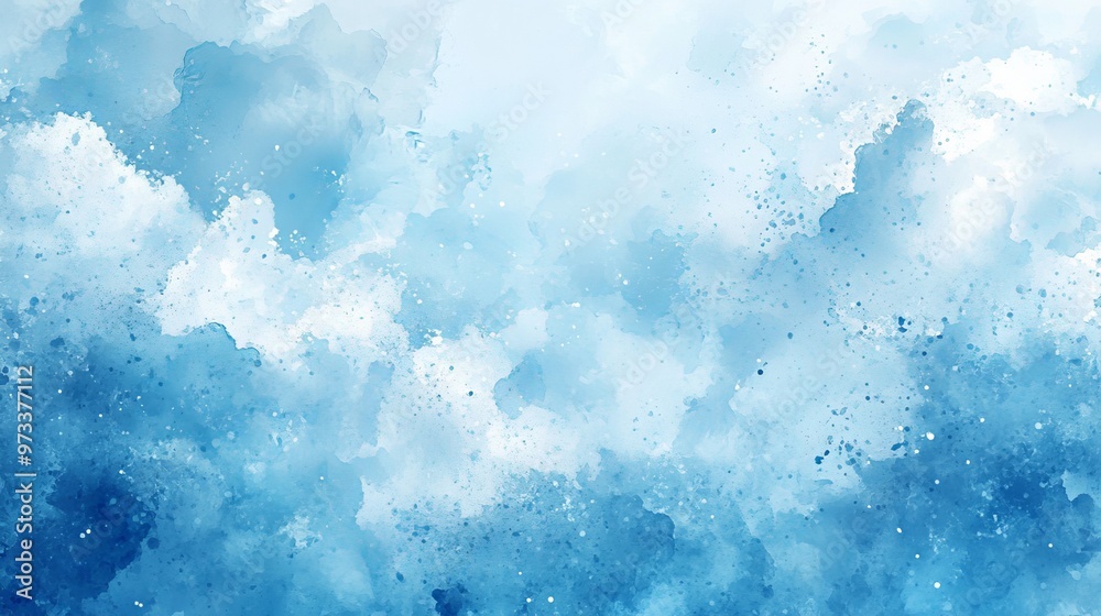 Wall mural an abstract background with splatters resembling a clear, blue sky and fluffy clouds in watercolor