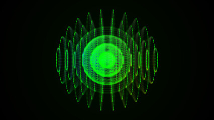 3d glowing green sphere in a shape of ball with particles. Abstract global technology or atom structure. Big data visualization. 3D rendering.