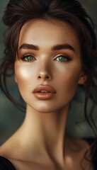 Fototapeta premium Elegant woman with flawless makeup and serene expression