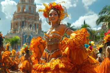 A lively, colorful parade with dancers and music contrasted with a somber, silent memorial service....